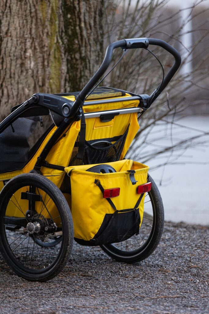 A durable all-terrain baby strollers for rough roads in Africa and developing areas with large wheels, strong suspension, and comfortable seating for babies and toddlers.